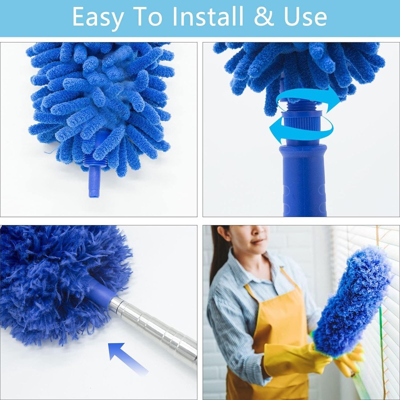 Cobweb Duster with Extension Pole, Washable Cleaning Duster Kit with