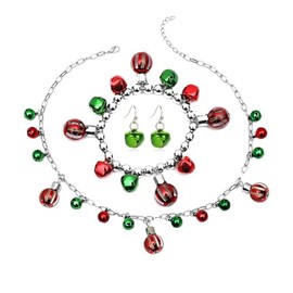 CSIYANJRY99 Christmas Necklaces Bracelet Earrings for Women X-Mas Jingle Bell Light Bulbs Collar Necklaces Jingle Bell Drop Dangle Earrings Set Holiday (B)
