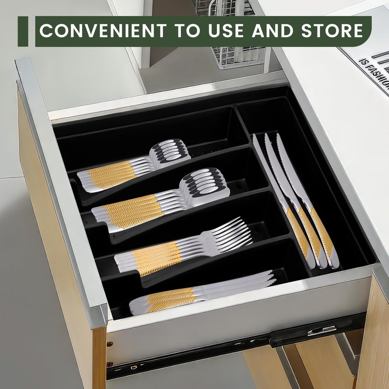 24-Piece Silverware Set with Organizer, Stainless Steel Flatware for 6,