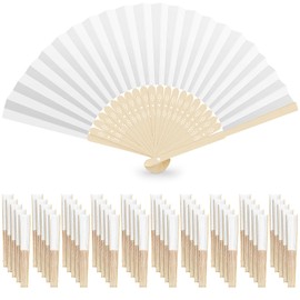 MAGDIY 50 Pcs White Paper Fans Bamboo Folding Fans Paper Fans Handheld for Wedding DIY Crafting Home Decoration Summer Party Favors