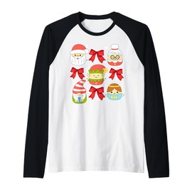 Santa Claus Granny Claus Gnome Elf Christmas Pajama Matching Raglan Baseball Tee