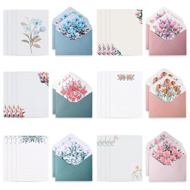 Reforung 24 Sheets Writing Paper with 12 Sheets Envelopes Set Writing Paper Floral Natural Letter Paper Letter Sheet Sets Letter Paper Flowers Vintage Writing Paper with Envelope for Office Supplies