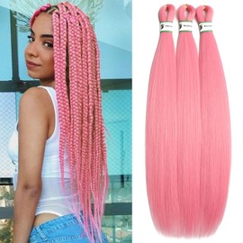 Deep Pink Braiding Hair Pre Stretched, 24inch 3 Packs
