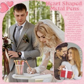 Sayglossy 24 Pcs Heart Shaped Metal Pens Valentines Pens Wedding Pens Bulk Bridal Shower Pens Favors 8 Styles Retractable Ballpoint Pens for Wedding Valentine's Day Party Favors Office Supplies