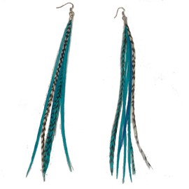 Genuine Aqua Blue Grizzly Feather Earrings Long, Genuine Real Light Feathers