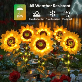 Sunflower Solar Lights Garden Decor: 6-Pack Artificial LED Solar Flower Lights Spring Summer Outdoor Decorations- Waterproof Patio Lamps for Outside Yard Pathway Walkway Porch - Gifts for Women Mom