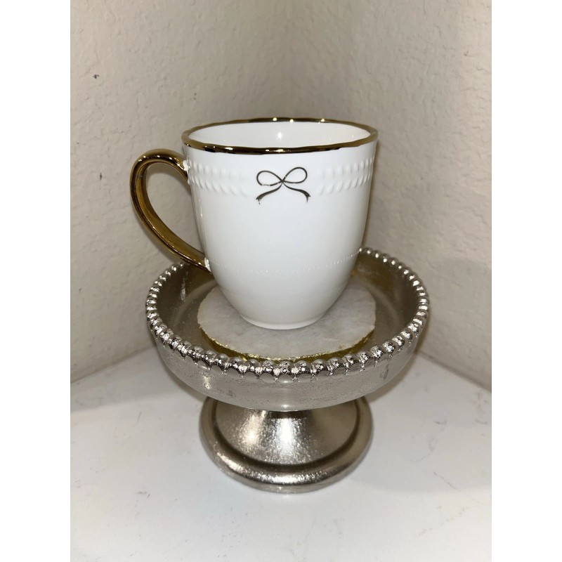 Yeti 1-NWT YEDI HOUSEWARE COQUETTE METALLIC GOLD BOW DESIGN CERAMIC