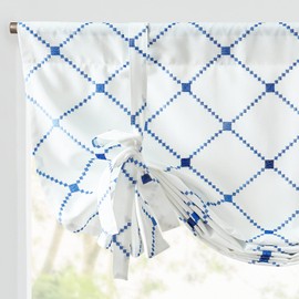 jinchan Tie Up Valance Curtain with Diamond Embroidery 54 Inch Geometric Curtain Rod Pocket Adjustable Tie-up Shade Valance Window Treatments for Living Room Kitchen Light Filtering 1 Panel Blue