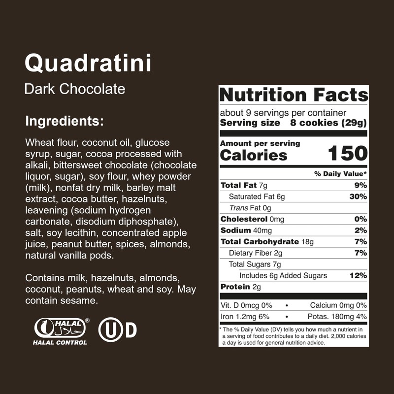 Loacker Quadratini Dark Chocolate Wafer Cookies LARGE - 30% Less
