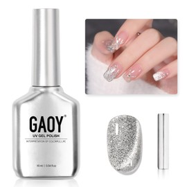 GAOY Platinum Cat Eye Gel Nail Polish, 16ml Silver Glitter Holographic Nail Polish with Magnet, Reflective Translucent UV Gel, 2230 Star Shower