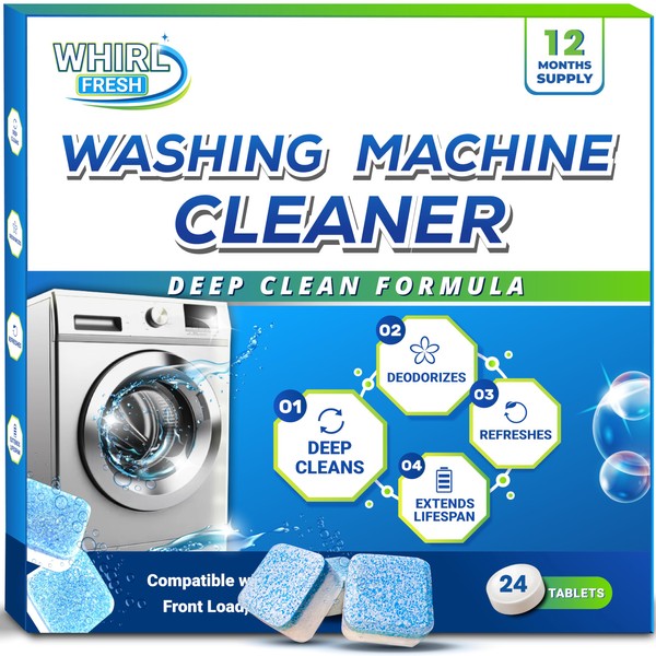 Whirl Fresh Washing Machine Cleaner Tablets, 24 Pack–Deep Cleaning Tablets