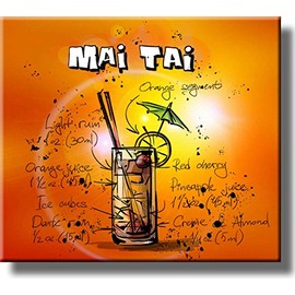Mai Tai Cocktail Recipe Drink Picture on Stretched Canvas, Wall Art Decor, Ready to Hang!