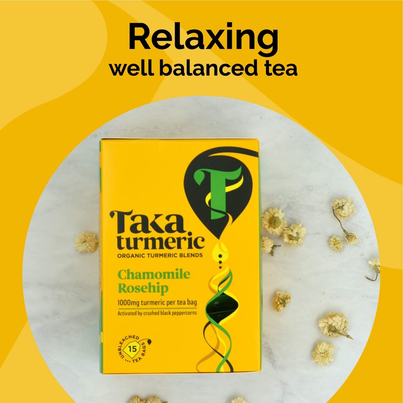 Taka Turmeric, 4 pack (60 Teabags) Organic Chamomile & Rosehip