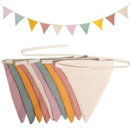 TOPBELIEF Bunting Children's Room Bunting Garland Made of Fabric Muslin Cotton Children's Room Bunting Fabric 2.6 m Garland Children's Birthday School Party Decoration Garden Party Pack of 2