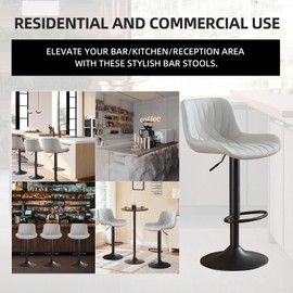 Restworld Modern Adjustable Bar Stools Set of 2,Swivel Backs with Faux Leather Counter Height for Kitchen Island Breakfast Bar Chairs Padded Seats for Bar(Grey)