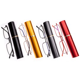 OWTXIS Slim Pen Reading Glasses for Men Women, Blue Light Blocking 4 Pack Small Tube Reader Glasses with Portable Clip Case, +2.50