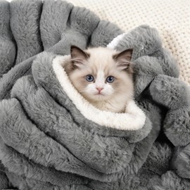 Cat Blanket for Indoor Cats, Soft Rabbit Fur Kitten Blanket 21x17 Grey