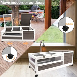 Gowoodhut Tortoise Habitat,Large Wooden Indoor Tortoise House on Wheels,Outdoor Turtle Enclosure Reptile Cage for Small Animals with Waterproof and Leakproof Tray 39" Wide