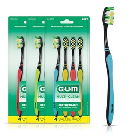 GUM - cepillo para polvo de dientes multilimpieza, cerdas suaves de varios niveles, cabeza media, 4 unidades (paquete de 3)
