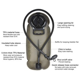 MARCHWAY 2L/2.5L/3L Tactical TPU Hydration Bladder, Tasteless BPA Free Water Reservoir Bag with Insulated Tube for Hydration Pack for Cycling, Hiking, Running, Climbing, Biking (3L Grey 100oz)