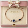 Pulsera Oro Rosa Con Ojo Turco Y Zafiro Protección Elegante
