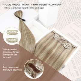 Sunny Hair Clip in Hair Extensions Human Hair Remy Human Hair Clip in Extensions Straight Hair Extensions for Women Clip in 110g 14inch Warm Ash Blonde Mix Bleach Blonde