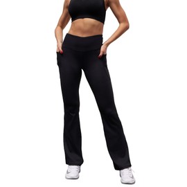 keriffe Women's Flare Yoga Pants with Side Pockets High Waist Casual Bootcut Leggings Tummy Control Black