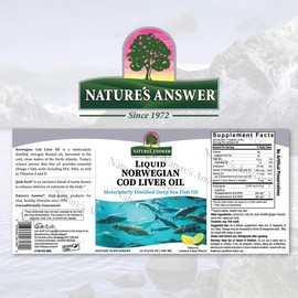 Nature's Answer Cod Liver Oil Liquid Supplement, 16-Fluid Ounces | Promotes a Healthy Heart & Brain | Cognitive and Cardiovascular Support | Great Tasting (Pack of 1)