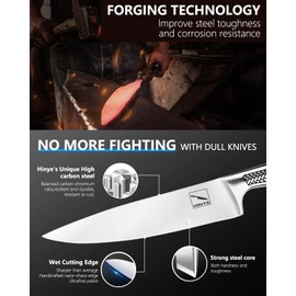 Hinye High Carbon Stainless Steel Chef Knife - 8 Inch Sharp Kitchen Knife with Unibody Design, Perfect for Family & Restaurant Use, Complete with Gift Box (Silver-hued)
