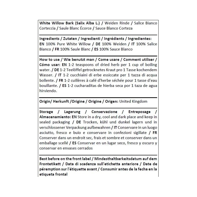 White Willow Bark - Salix Alba L # Herba Organica