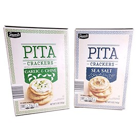 Savoritz PITA Crackers Sea Salt and Garlic & Chive 5oz 142g (Two Boxes)