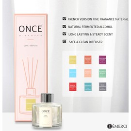 ONCE Natural Reed Diffuser Set Scented Fragrance Perfume Home Office Decor Room Air Freshener Essential Oil 4.05 oz (120 ml) Lemonade