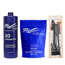 Powder Bleach, Chelly Cosmetics Salon Professional Powder Bleach blue dust-free (16 oz Blue Powder Bleach + 20 Cream Developer)