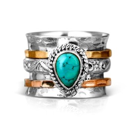 ENDLESSNESS & ETERNITY Teardrop Turquoise Ring Vintage Bohemian Style band ring Band Ring Court Style Cocktail Ring Stackable Statement Band Ring for Women