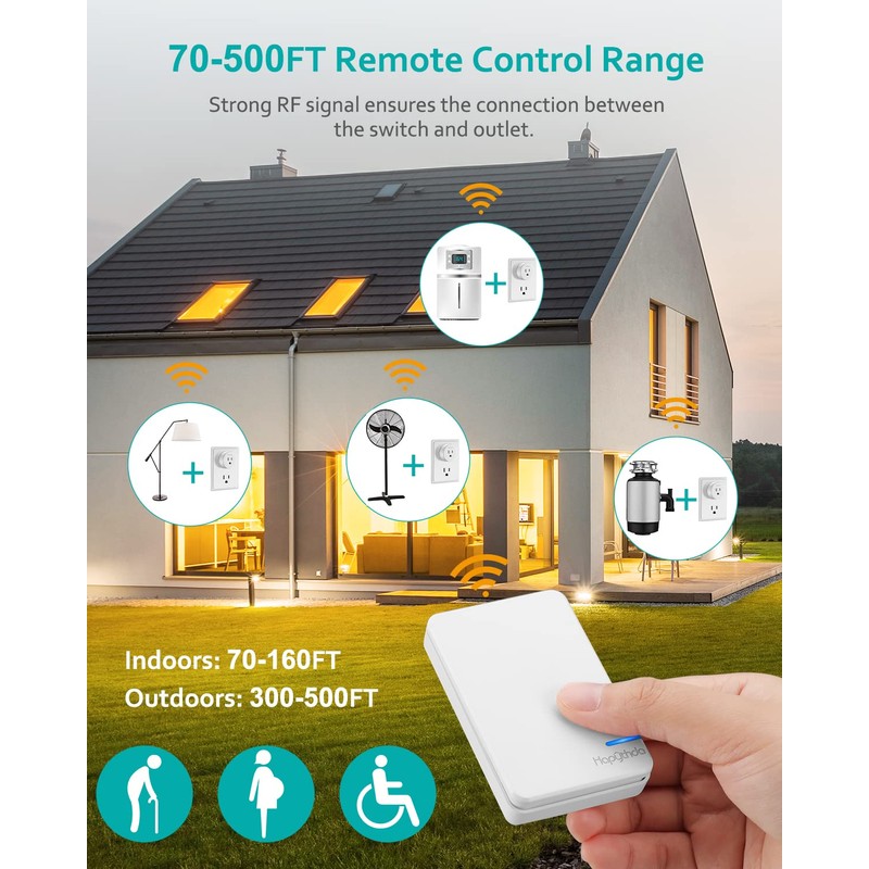 Remote Control Outlet, 15A/1500W, 500 Feet RF Range Light Switches