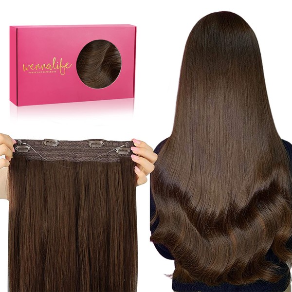 WENNALIFE Secret Hair Extensions Real Hair, 50 cm, 20 Inches 75 g Chocolate Brown Remy Hair Extensions Real Hair Wire Hair Extensions Invisible Wire Extensions Real Hair