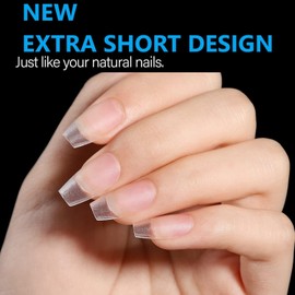 Bnbnpup Short Nail Tips for Nails - Full Cover Nail Tips, Pack of 240, 15 Sizes - Perfect for Gel Nails (Pre-Buff, Short Coffin)