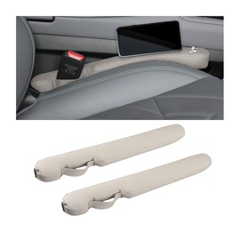 Zpana 2PCS Car Seat Gap Filler, Leather Vehicle Seat Side Gap Plug with Securing Strap Stop Things from Dropping, Elastic Automotive Crevice Stopper Blocker, Universal for Truck SUV Sedan (Beige)