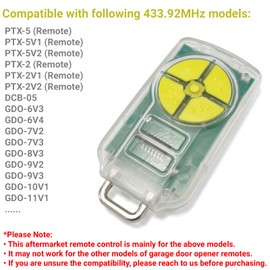 QSDIYRF Gate/Garage Remote Compatible with PTX-5 PTX-5V1 PTX-5V2 DCB-05 GDO-6V3/6V4/7V2/7V3/8V3/9V2/9V3/10V1/11V1 etc Garage Door Remote 433.92MHz Yellow Buttons (Red LED Indicator, 1 Pack)