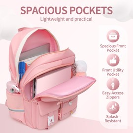 Alrisg Girls Backpack Student Laptop Book Bag with Multiple Pockets for Teen Kids Elementary Middle School Travel Daypack Pink