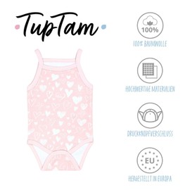 TupTam Baby Girl Bodysuit Set of 5 - Summer Bodysuit Baby with Spaghetti Straps Made of 100% Cotton, Hearts apricot ecru light beige