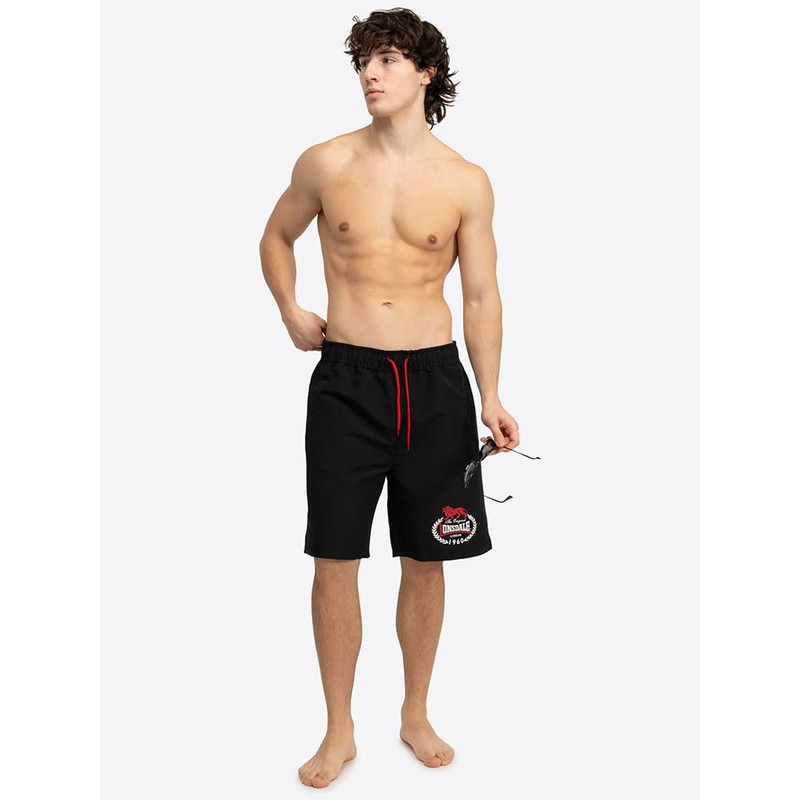 Lonsdale Herren Beachshorts Normale Passform Ventnor, Black/Red/White, S