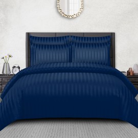 Pamposh Satin Stripe Super King Duvet Set - Premium Hotel Quality Quilt Cover Bedding Sets - Hypoallergenic Ultra Soft Microfiber Bed Linen