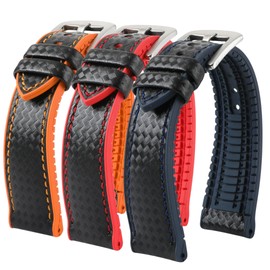 StrapSeeker Ezra - Correas de reloj híbridas de cuero y caucho FKM de primera calidad - Bandas de repuesto de alto rendimiento para deportes - Correa de reloj unisex - Colores: blanco, negro, azul, naranja y rojo - Tamaños: 20 mm, 22 mm, 24 mm (Azul, 22m