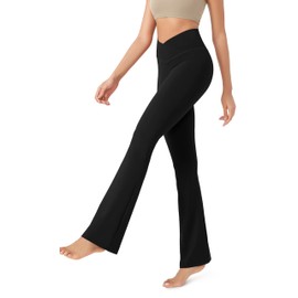ODODOS Women's Cross Waist Bootcut Yoga Pants with Inner Pocket, Non See Through Bootleg Gym Workout Pants-Inseam 29", Black, XX-Large