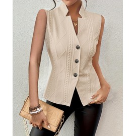 MINTLIMIT Womens Sleeveless Vest Blazer Button Down V Neck Tank Top Summer Casual Work Waistcoat Cardigan