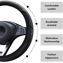Uandhome Car Steering Wheel Cover Leather, Anti-Slip Breathable Carbon Fiber Sports Elastic Band Without Inner Ring Steering Wheel Cover Universal Size 37-39cm /14.5-15inch (Black)