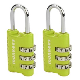 munkees 2 Pack Mini Luggage Lock, Resttable Combination Lock, 3-Digit Password Lock, Metal Alloy, Drawer, Backpack, Wardrobe, and Door Lock.(Green-2pcs)