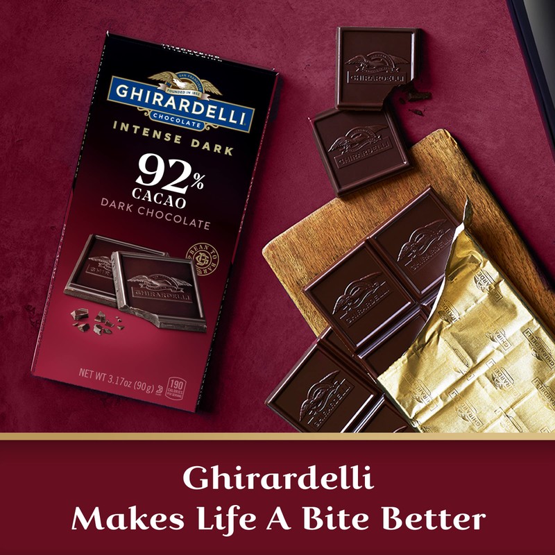 GHIRARDELLI INTENSE DARK 92% Cacao Chocolate Bars, 3.17 oz Bar