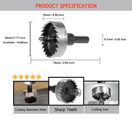 SagaSave 45 mm HSS Bi-Metal Hole Saw, Hole Opener Drill Bit with Positive Data Teeth for Metal, Iron, Aluminium, Wood, Drywall, Pipe, Plastic, Fibreboard, Pack of 1
